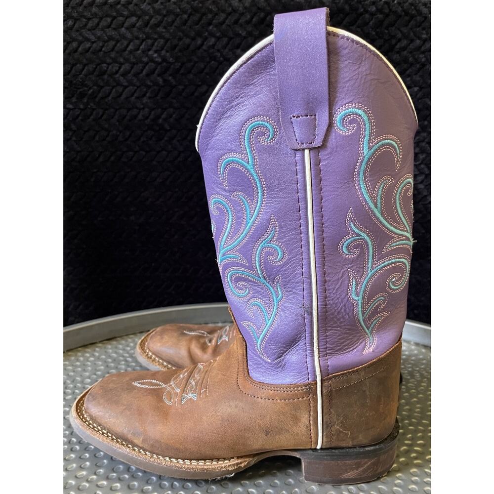 Girls Old West Leather Boots Purple & Brown Size 4-D